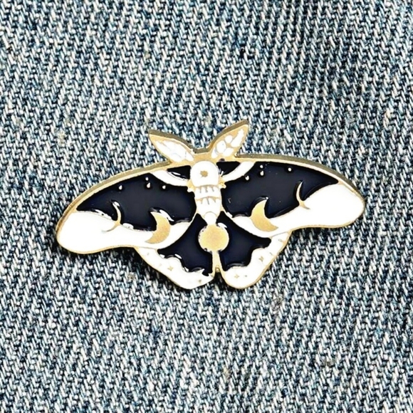Moon Goddess Boutique Jewelry - DEATH MOTH | Gothic Crescent Moon Enamel Lapel Pin